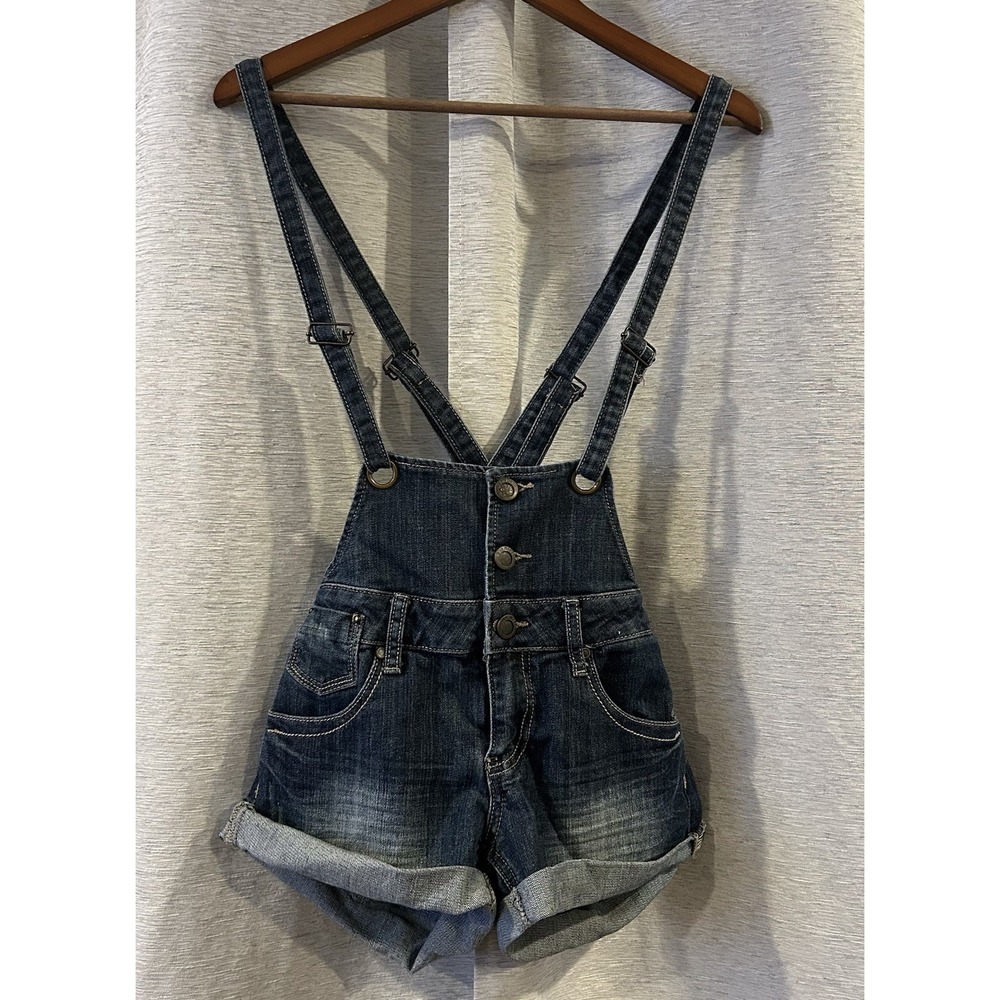 Hot Kiss Shortalls Womens 5 Juniors Button Front Cut Off Stretch